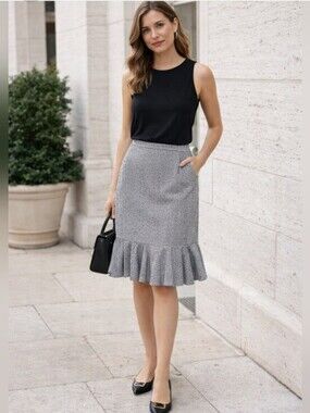 NWOT Hanna Andersson Black Gray Herringbone Peplum Pencil Skirt Size 4